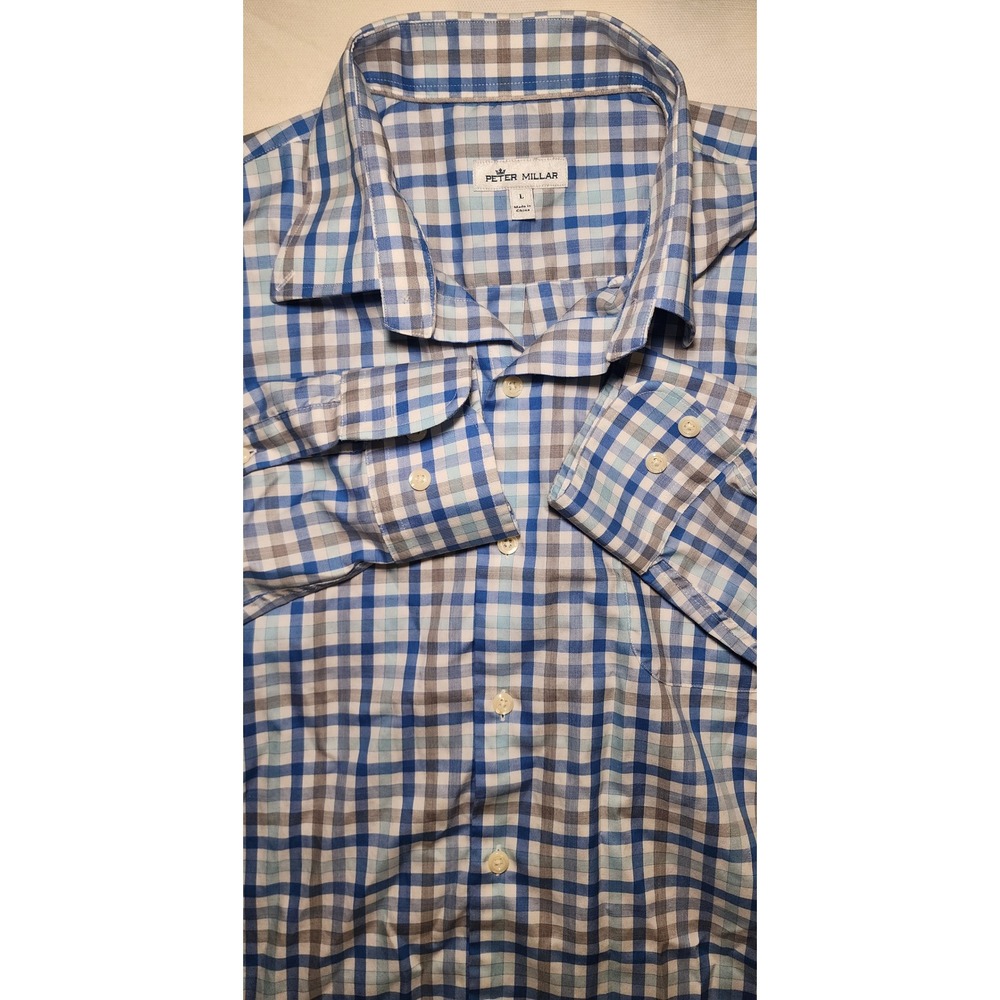 Peter Millar Mens Large Plaid Button Down Shirt Long Sleeve Casual Cotton Preppy